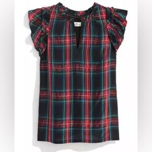 Women's Tartan Ruffle Sleeve Top